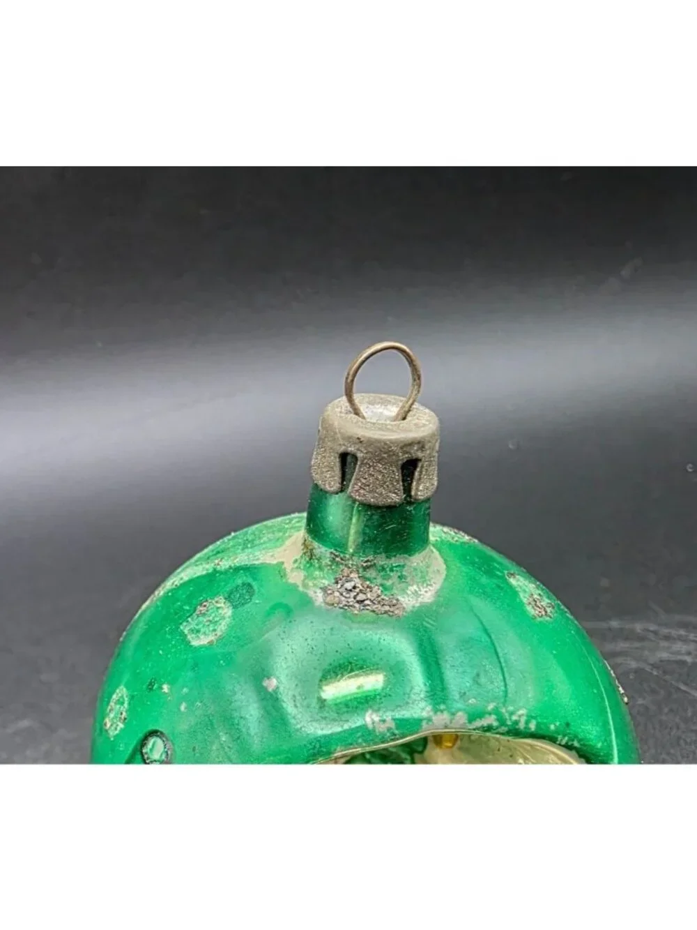 Vintage MCM Green Indented Reflector Mercury Glass Christmas Ornament